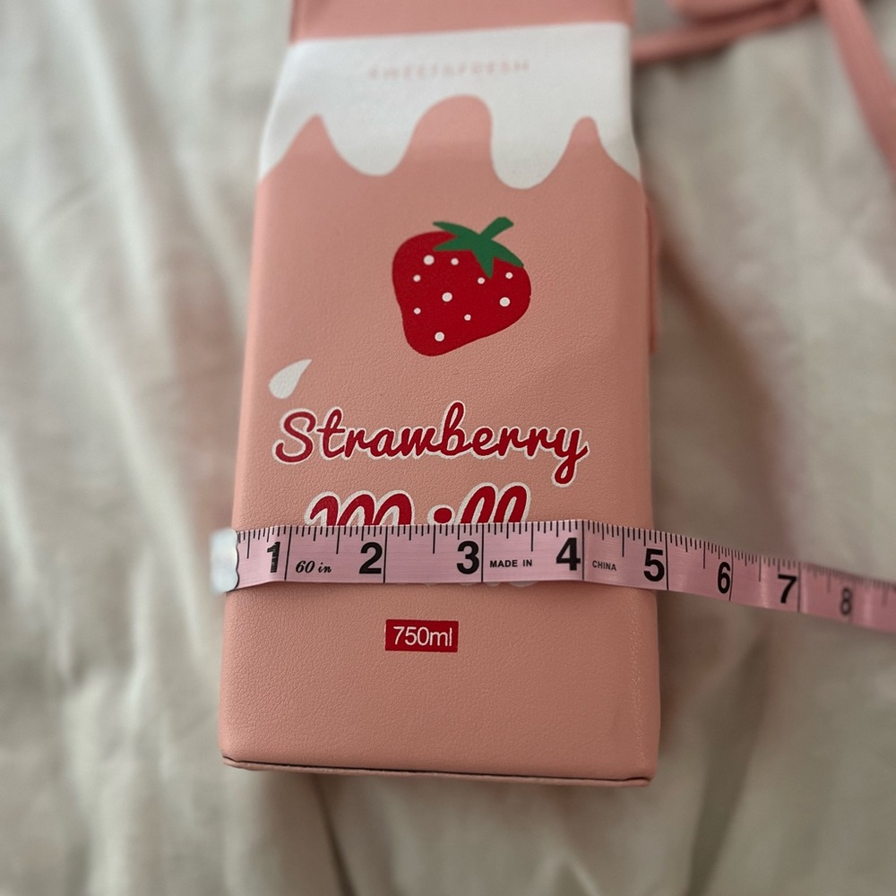 Strawberry pink milk box crossbody niche purse bag women's new without tags - Picture 4 of 8
